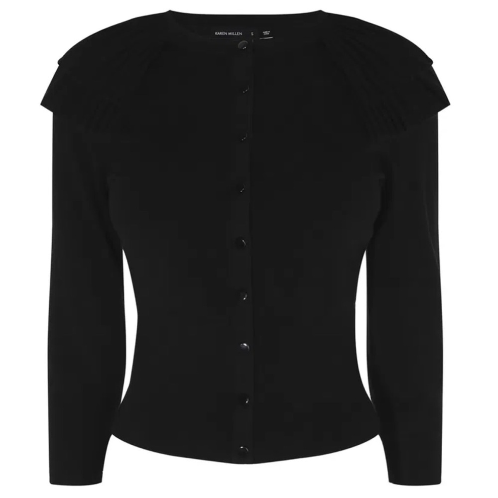 Karen Millen Frill Knitted Cardigan in Black